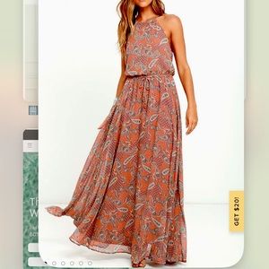 Lulu’s Maxi Halter Rust Paisley Dress